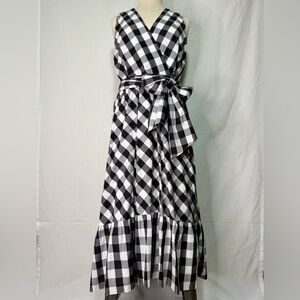 J. Crew Black and White Ruffled Tie Front Maxi Dress
